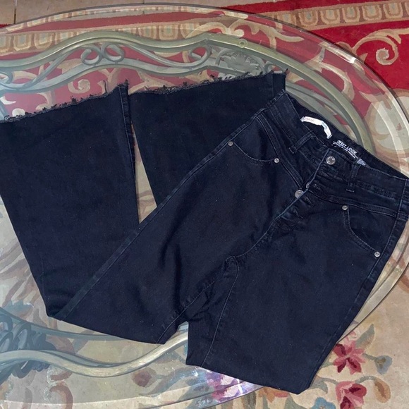 Urban Outfitters black high hem waist ultra flare bell bottom pants y2k jeans - Picture 7 of 16